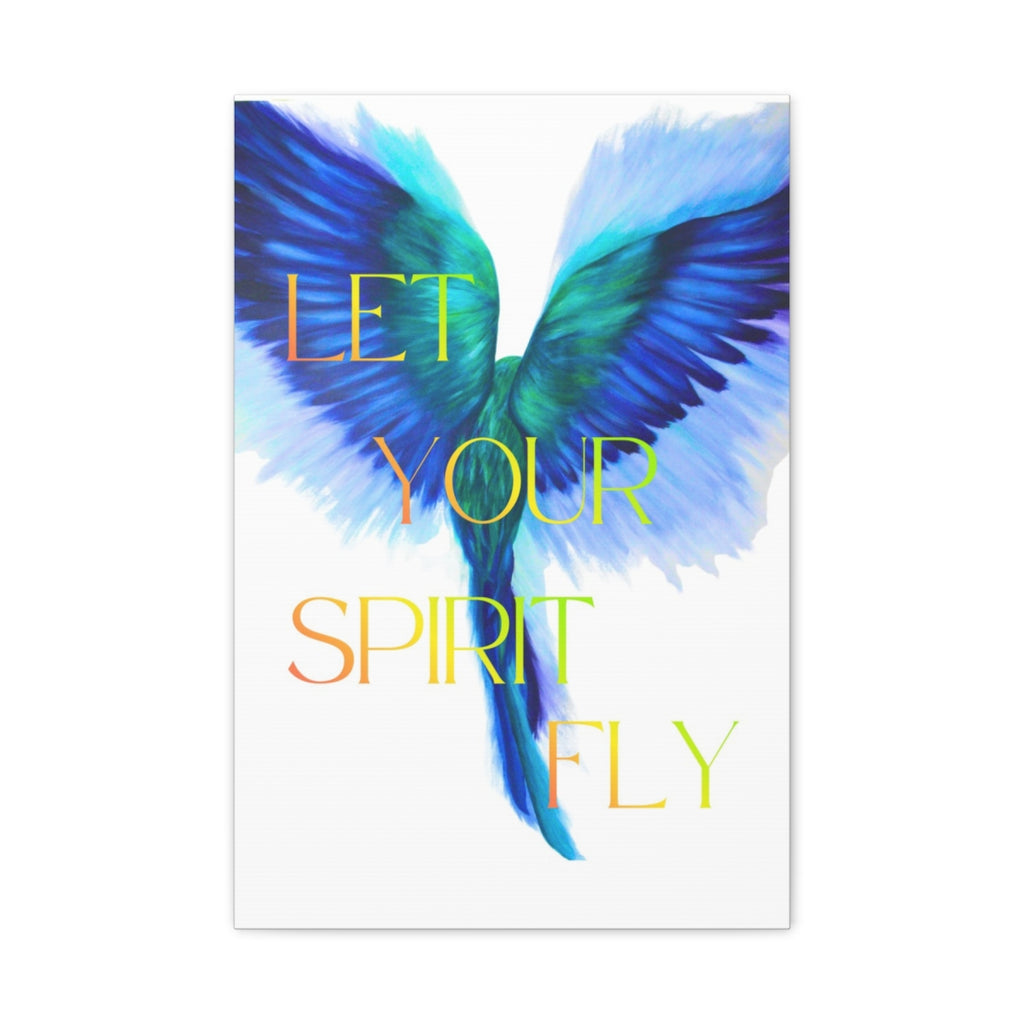 Let Your Spirit Fly Canvas Wall Art — Inspirational Feathered Wings Typography