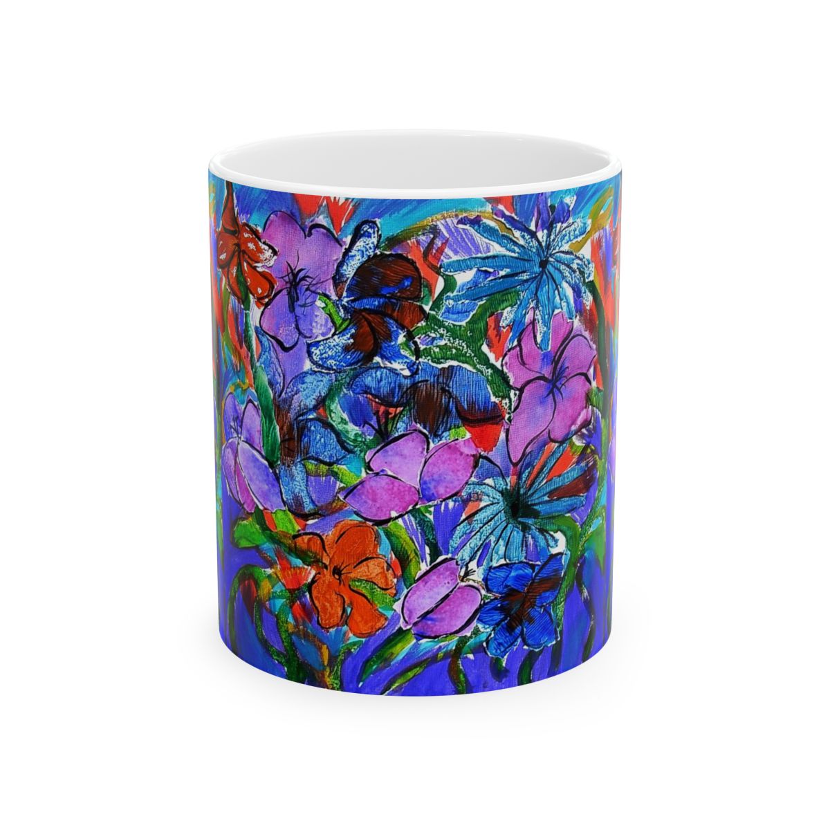 Floral Bloom Ceramic Mug — Vibrant Hand-Painted Flower Art (11oz & 15oz)