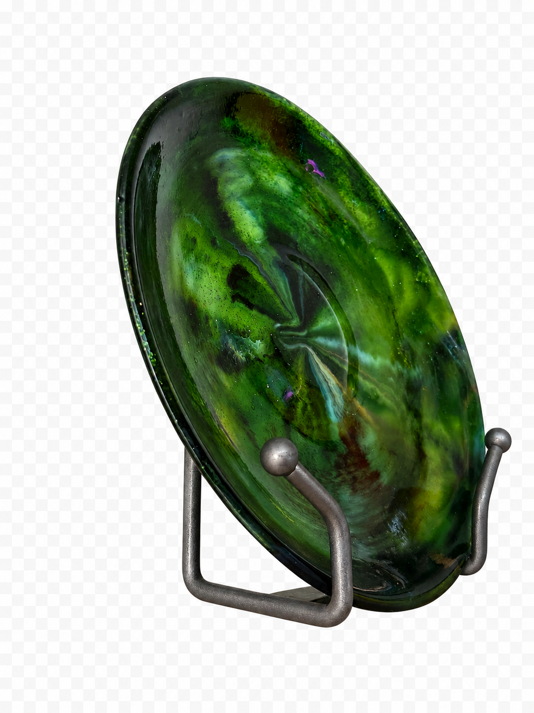 Fused glass platter - green flow