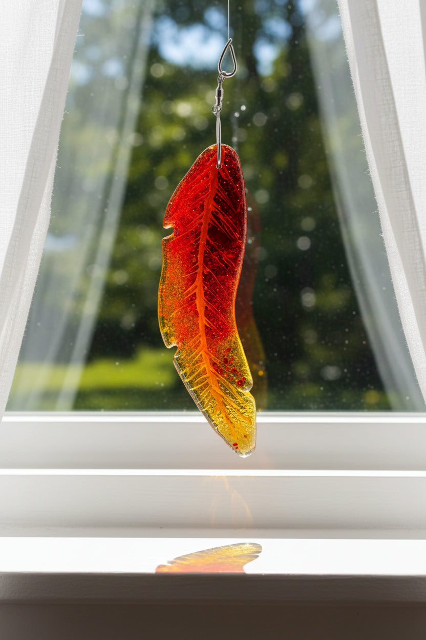 Feather Suncatcher - orange gold